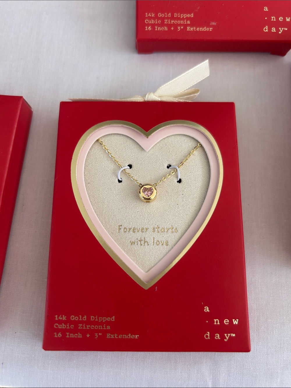 a new day Gold-Dipped Necklace with Pink Heart Stone